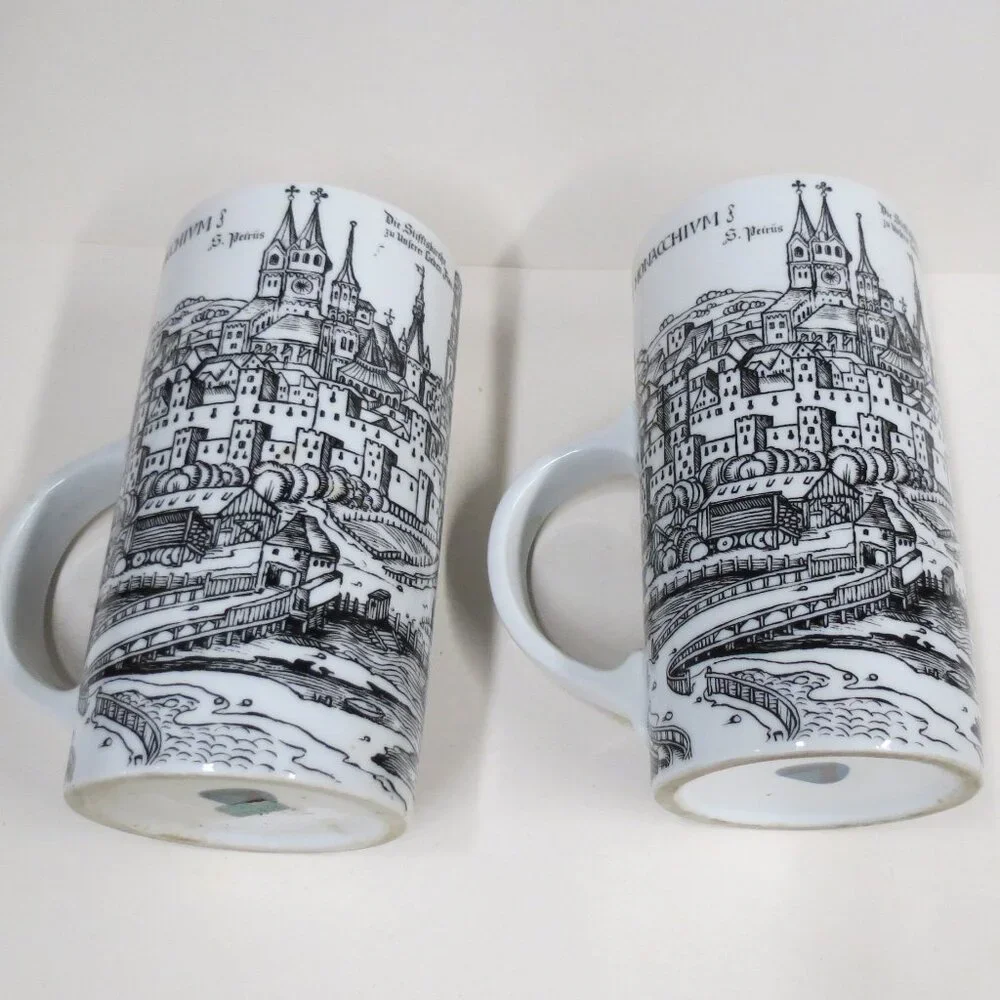 B & W Mugs Germany VTG Muenchen Munich Art (2) Coffee City Scene Architecture